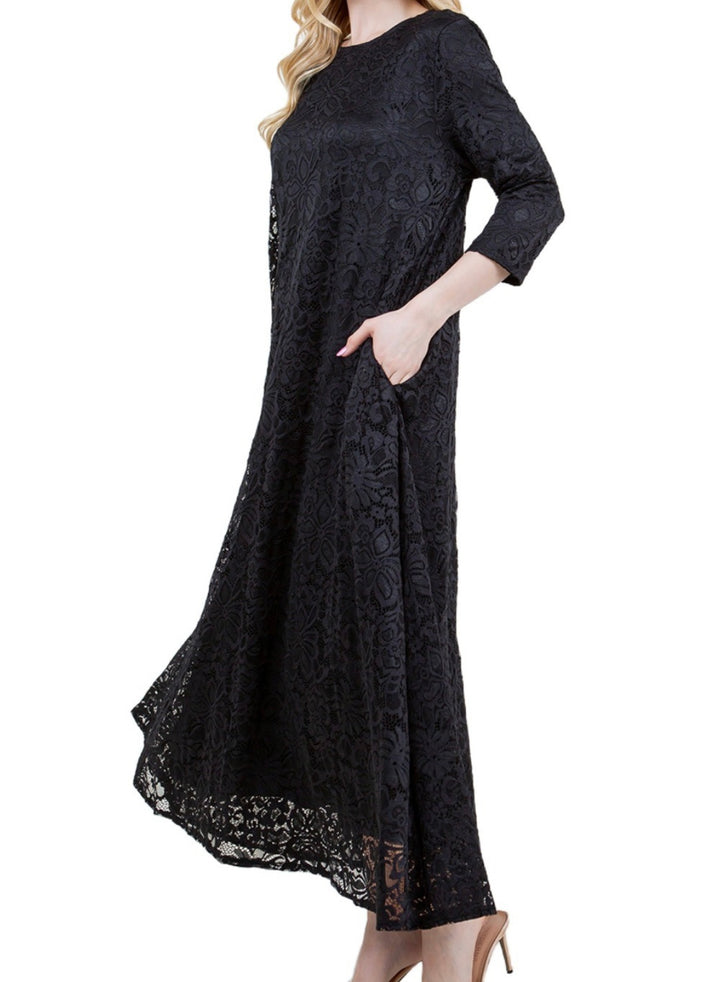 Liza Lou's Fancy Black Lace Long Dress