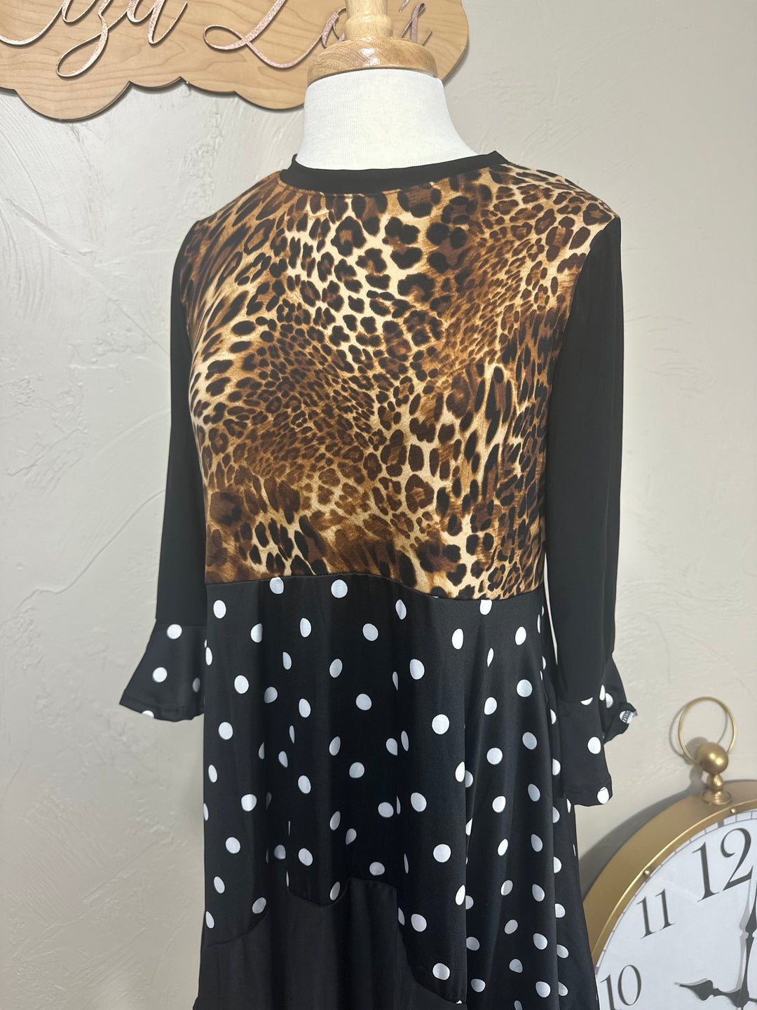 Bella Asymmetrical Polka Dot with Animal print Design Modest Top