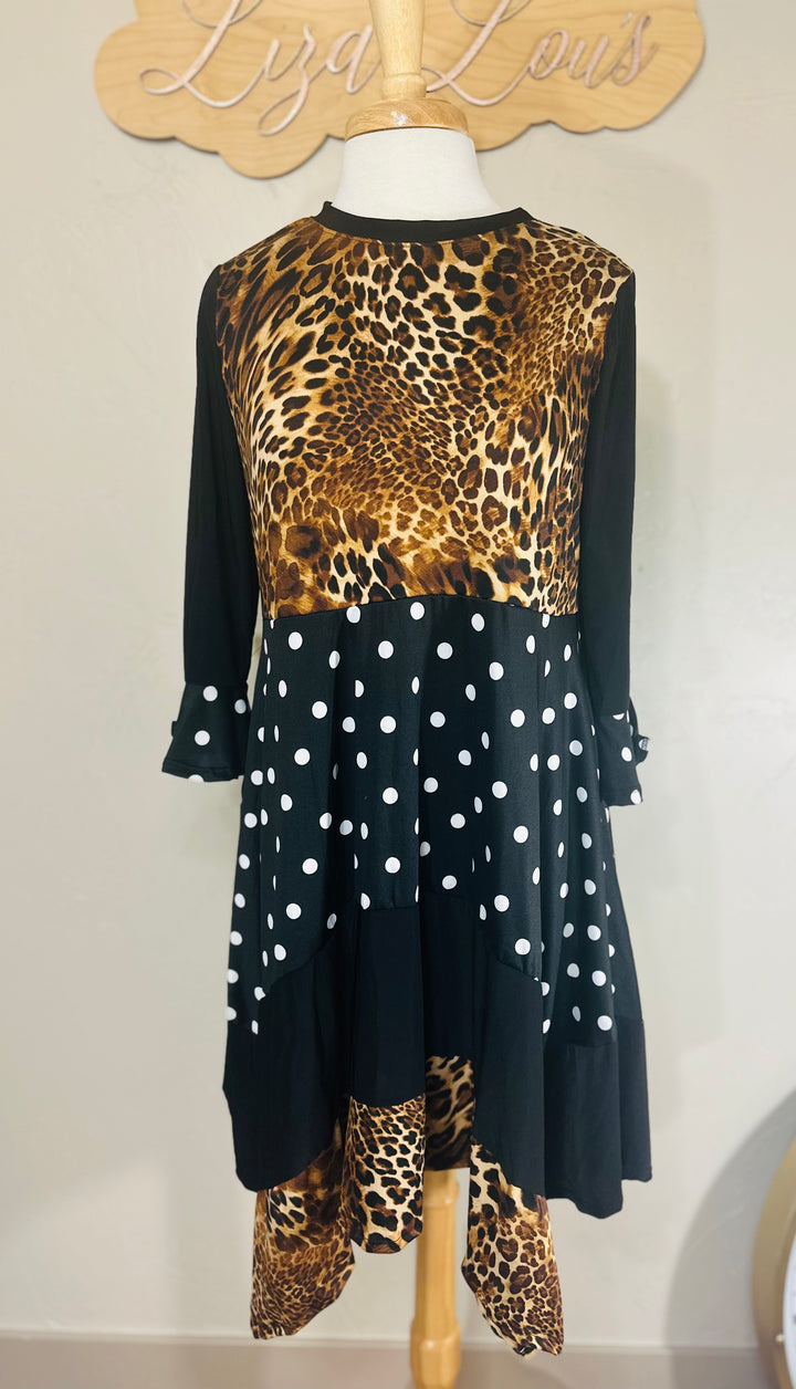 Bella Asymmetrical Polka Dot with Animal print Design Modest Top