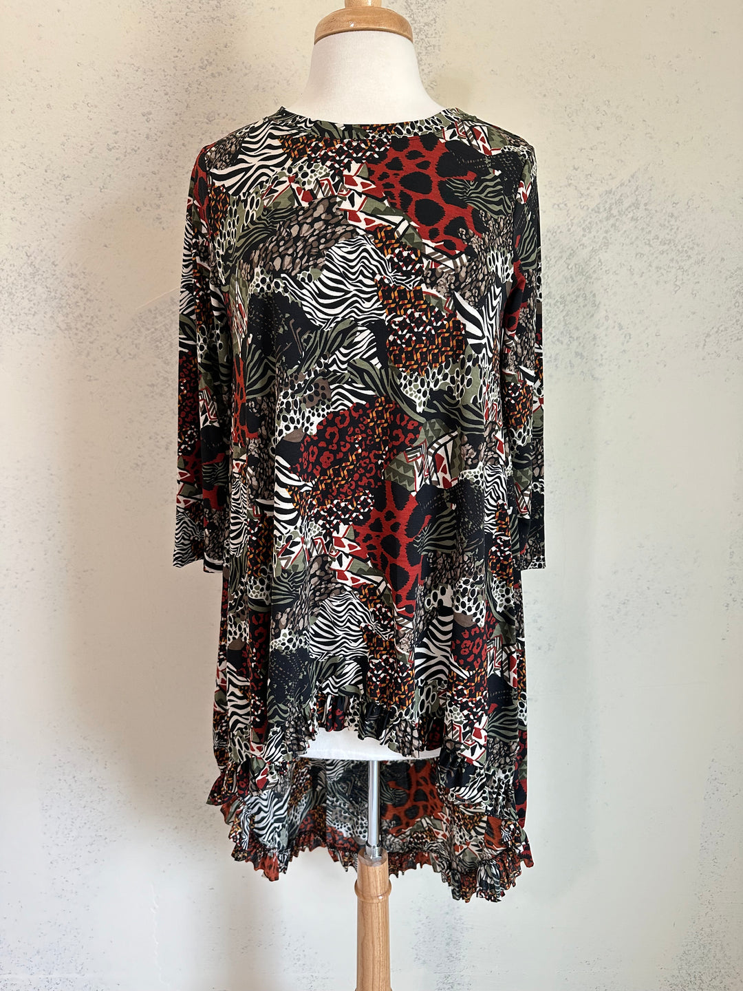 Autumn Breeze High Low Animal Mixed Up Print Tunic Top Hi Low