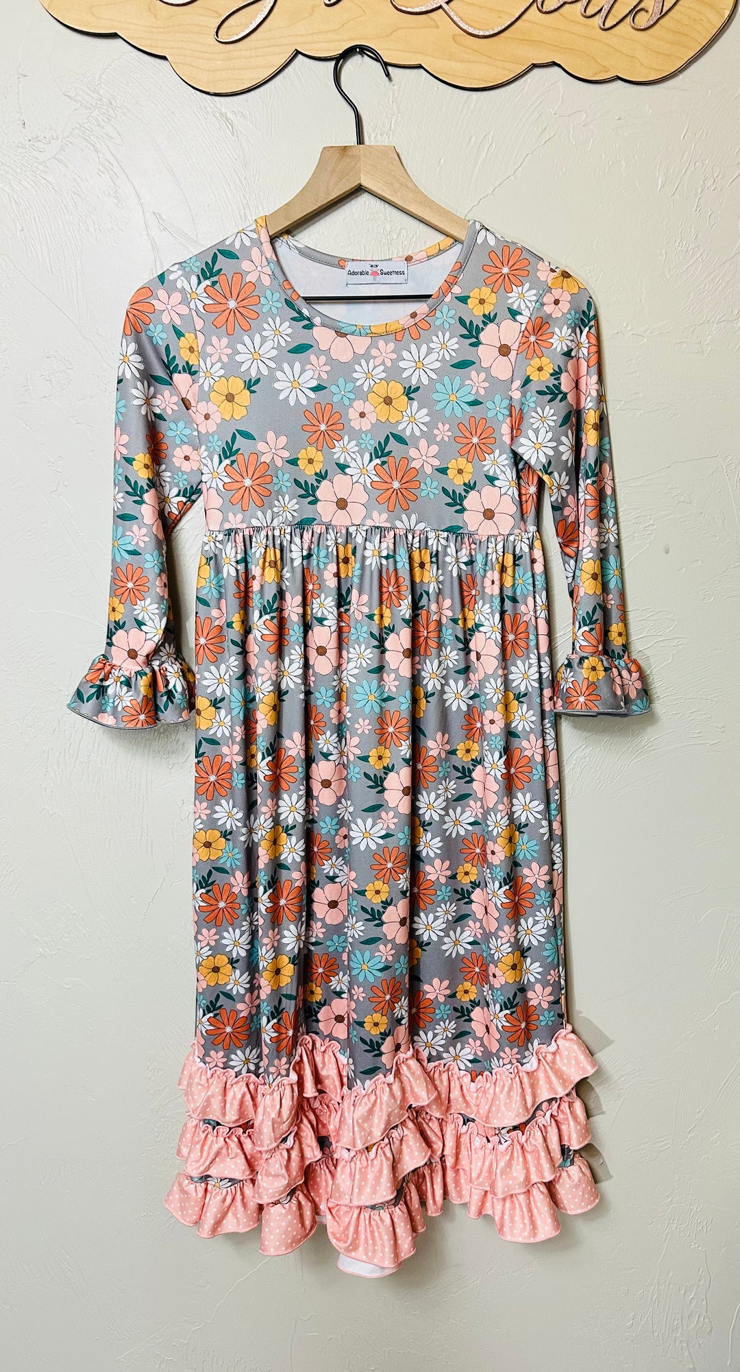 Precious Girls Peach Floral Modest Long Maxi Dress with Ruffles