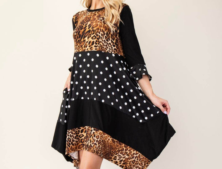 Bella Asymmetrical Polka Dot with Animal print Design Modest Top