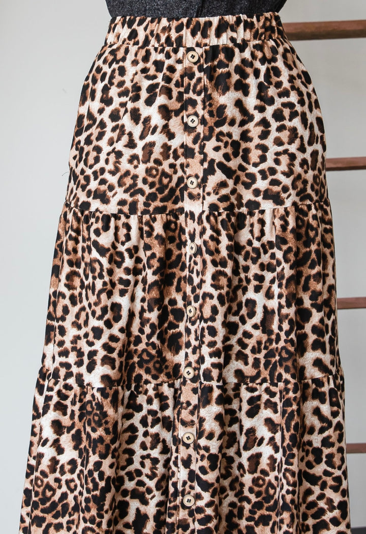 Leopard Animal Print Long Knit Tiered w/ Buttons up the Front