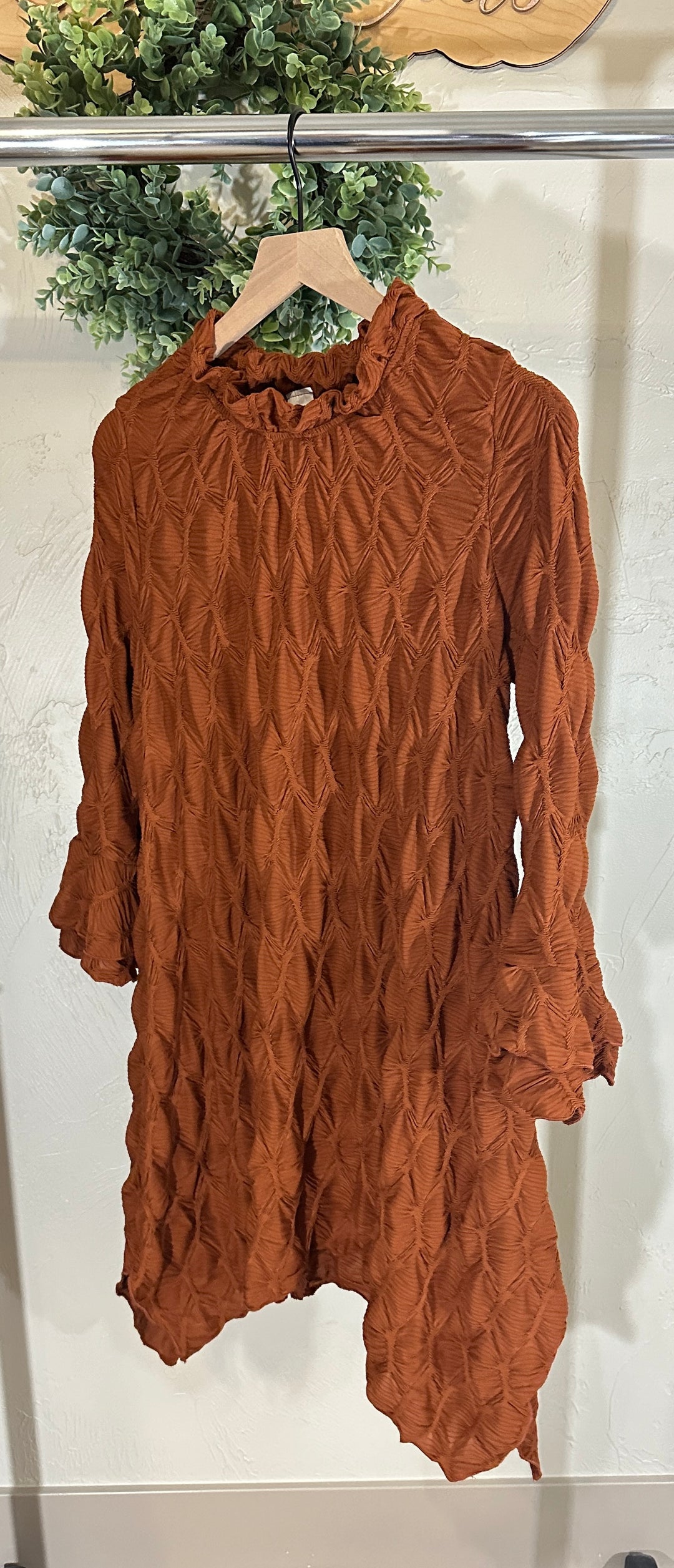 Lovely Lady Textured Rust Copper Shark Bite Handkerchief Tunic