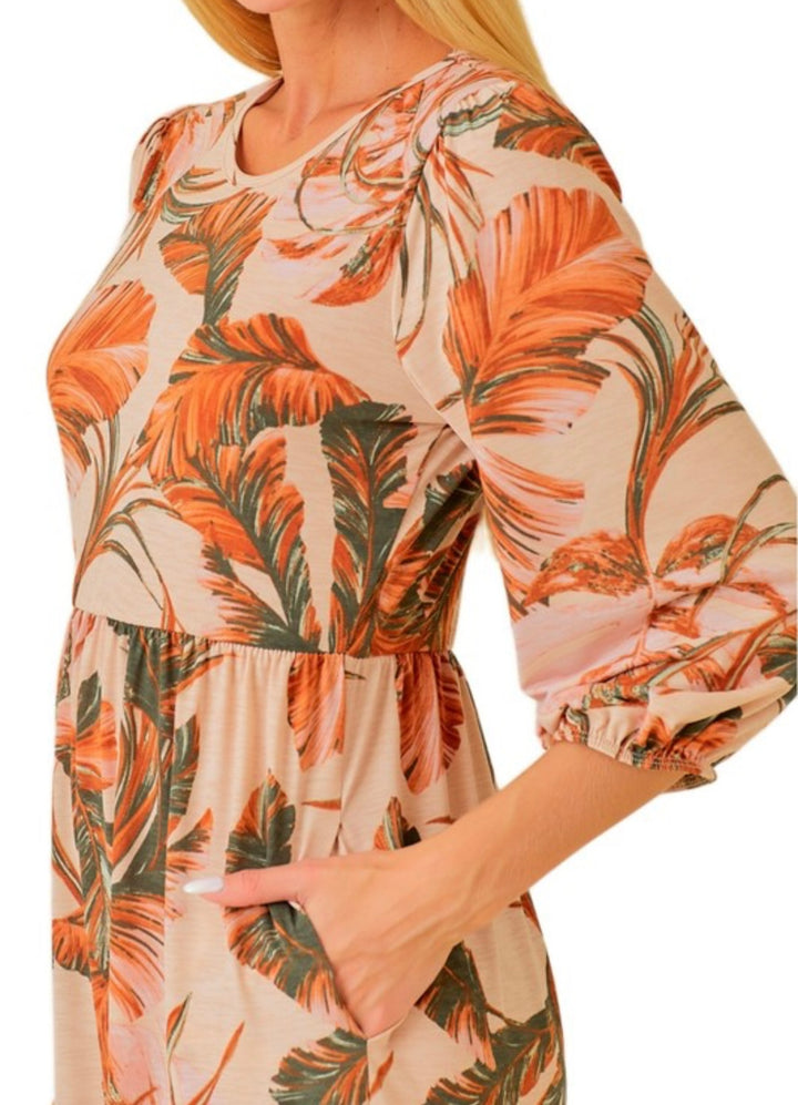 Topical Caramel Modest Long Floral Tiered Dress with Elastic Waist