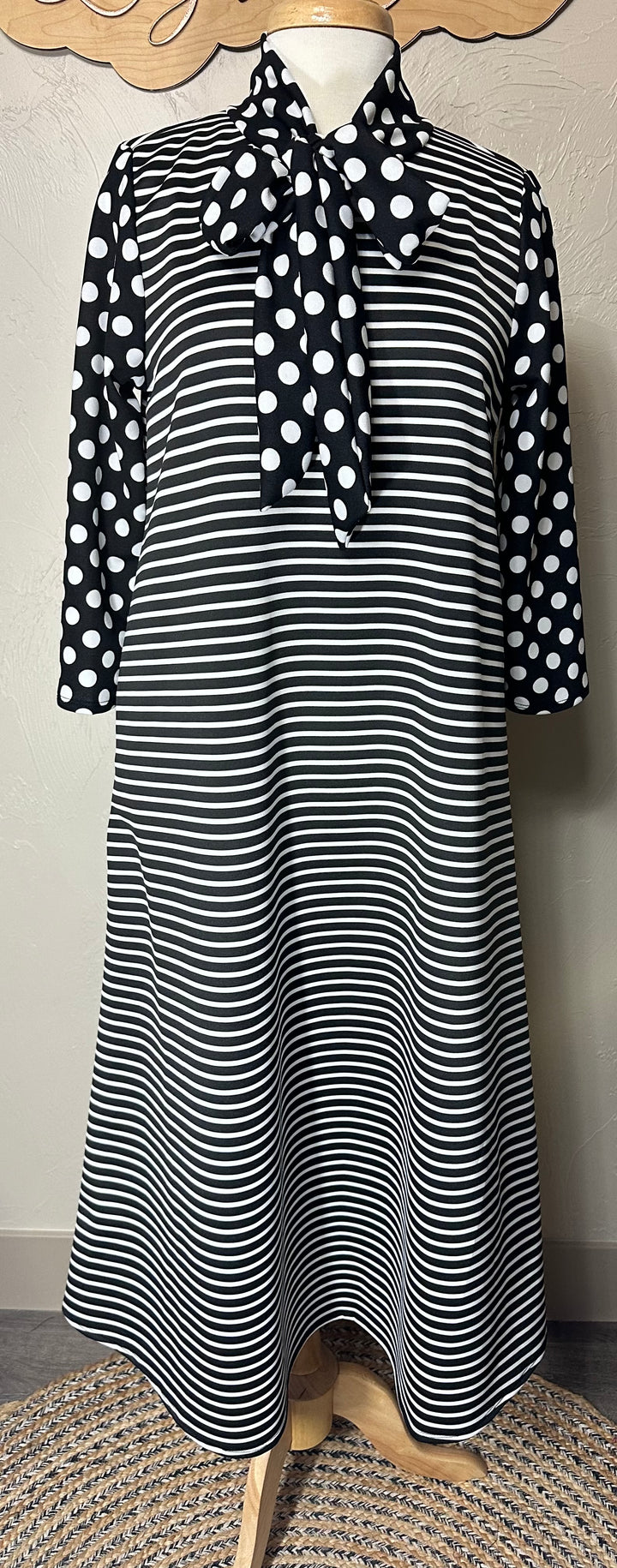 Liza Lou's Park View Striped dress with Polka Dot Contrast