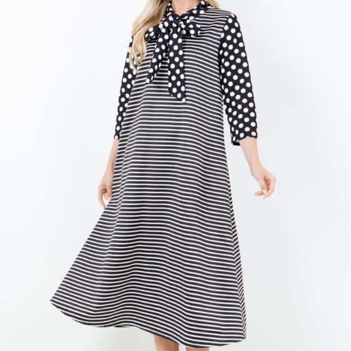 Liza Lou's Park View Striped dress with Polka Dot Contrast