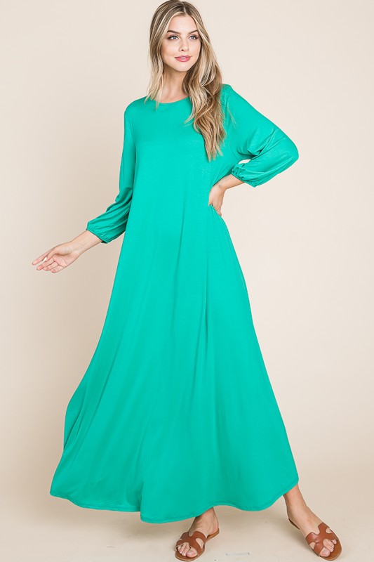 Liza Lou's  Green Soft Knit Maxi Layering Modest Dress