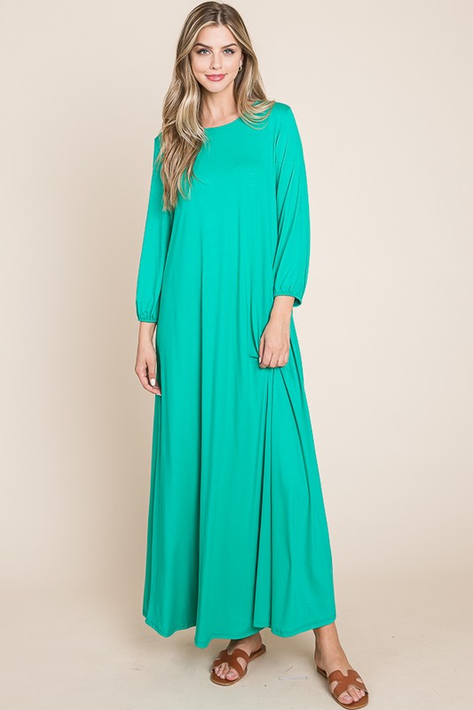 Spring Summer Green Soft Knit Maxi Layering Dress
