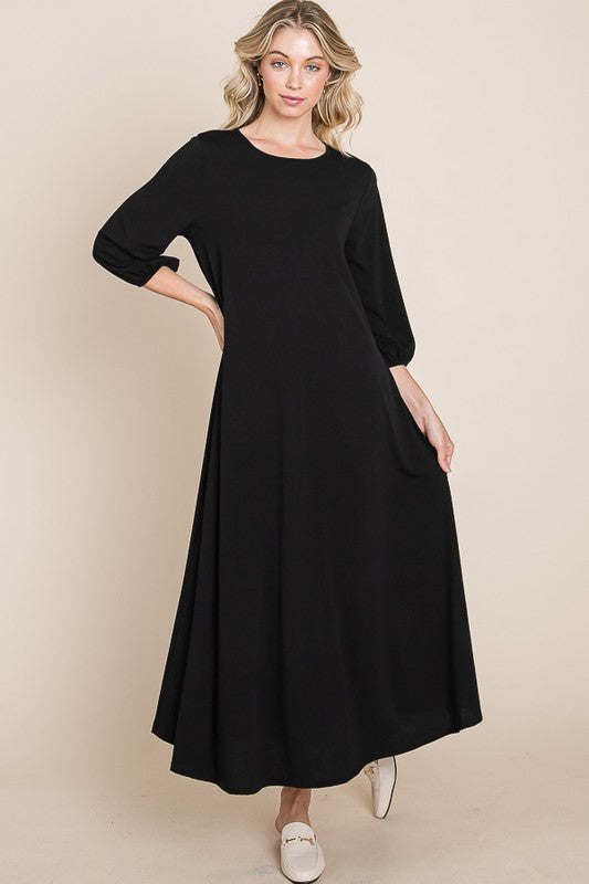 Black Soft Knit Maxi Layering Modest Dress