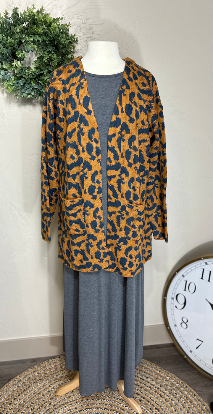 Leopard Print Knit Cardigan Open Cardigan