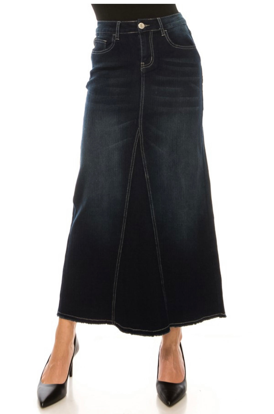 Liza's Slight Textured Triangle Cut Long Denim Skirt
