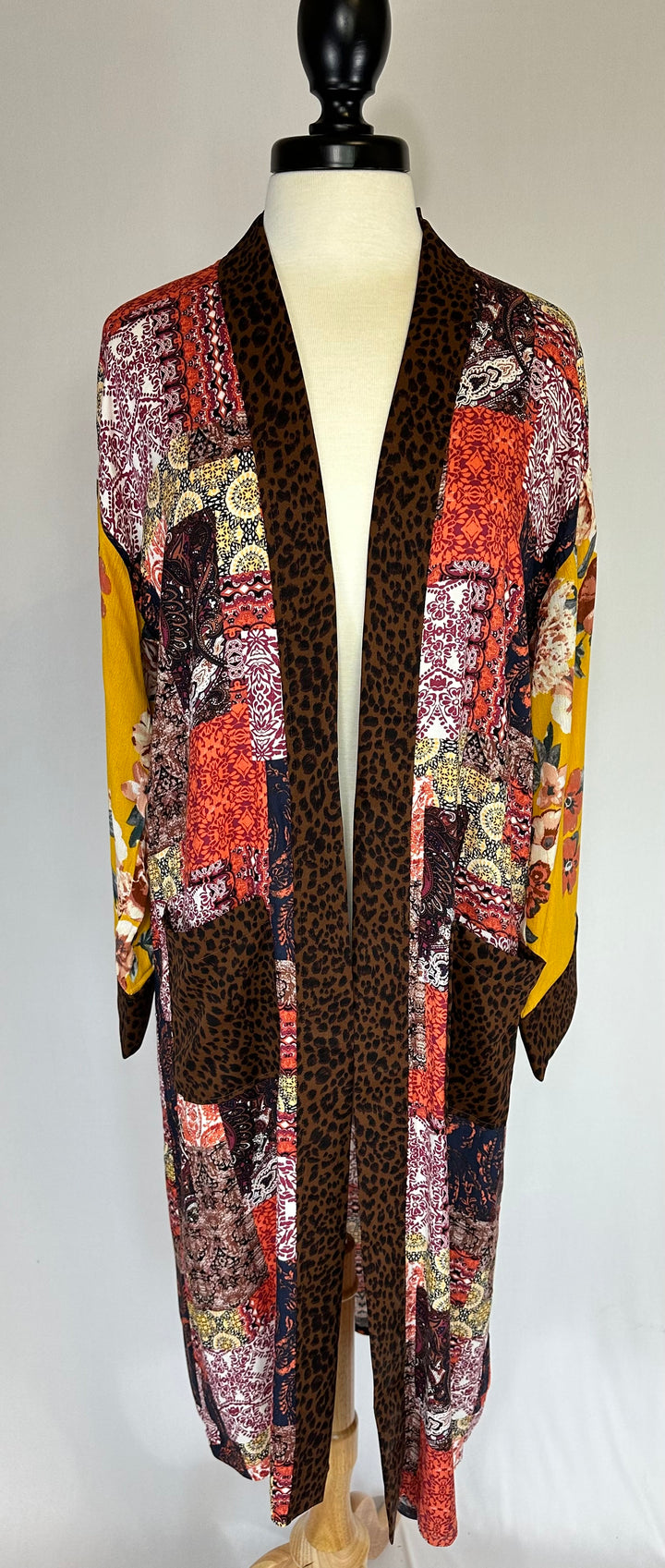 Floral Mixed Pattern Open Modest Cardigan with Pockets