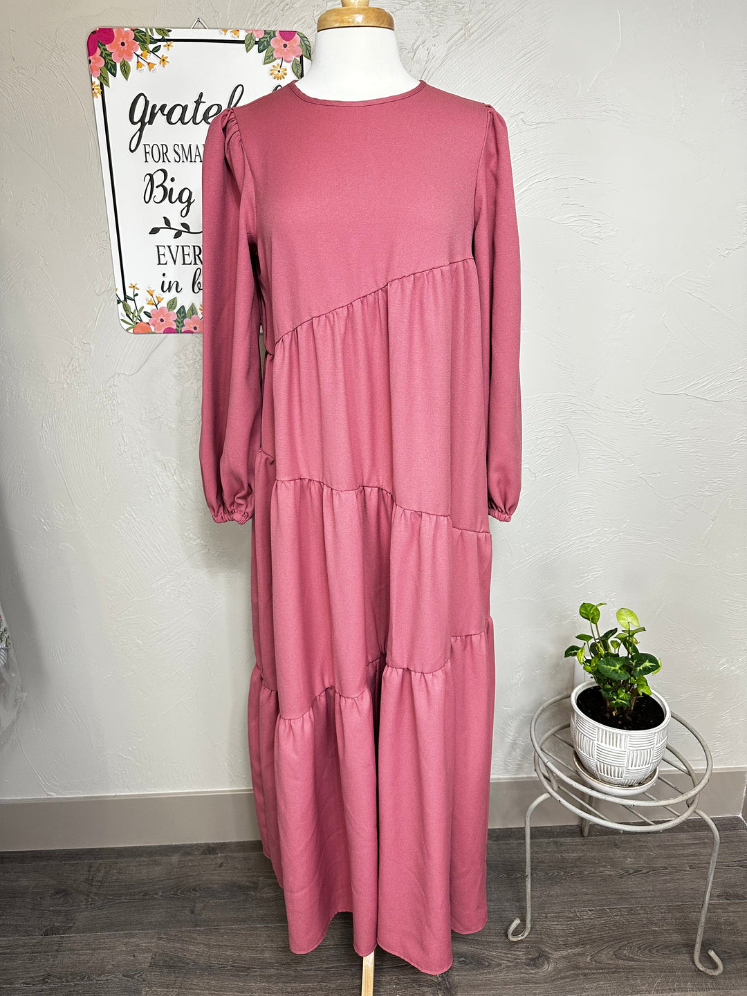 Simran Dusty Rose Pink Long Tiered Modest Dress