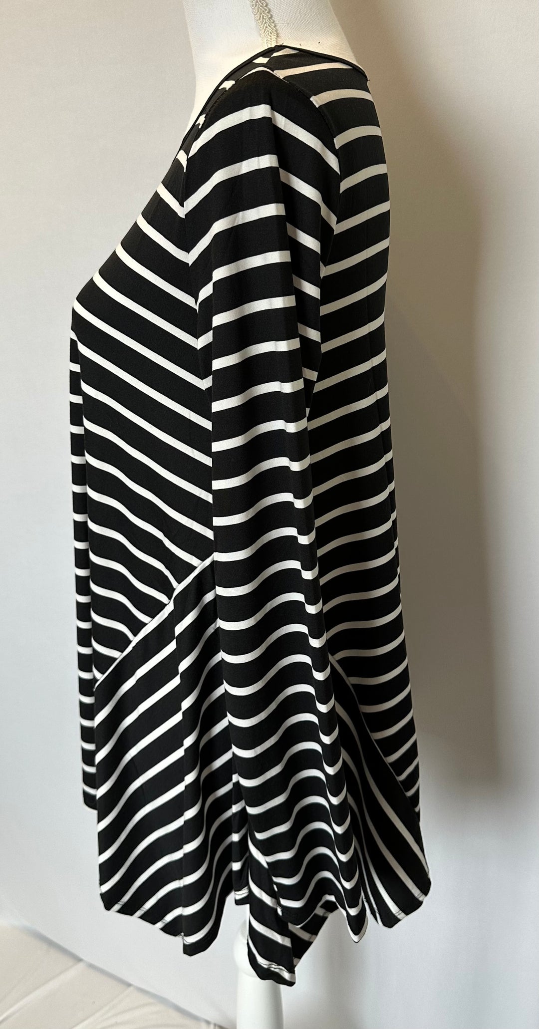 Alaina Lou Black & White Striped Handkerchief Modest Top