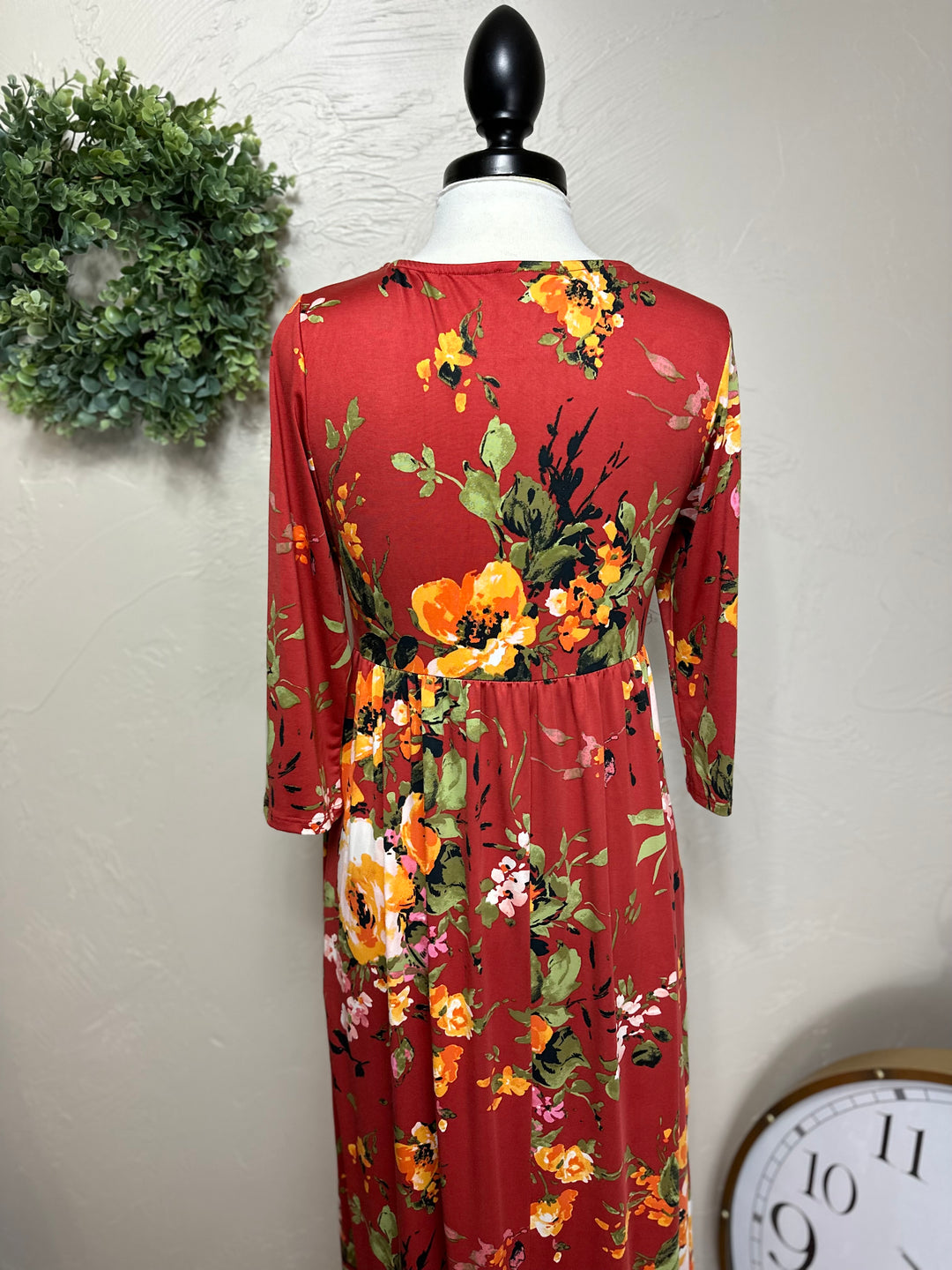 Liza Lou's Empire Waist Rust Floral Maxi Dress