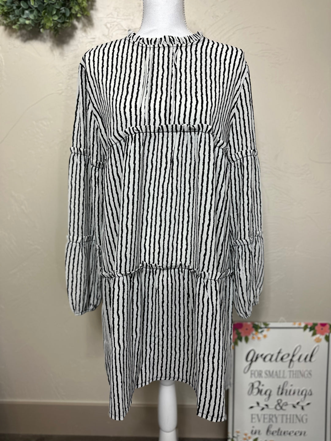 Classy Erin Black Striped Modest Tiered Top