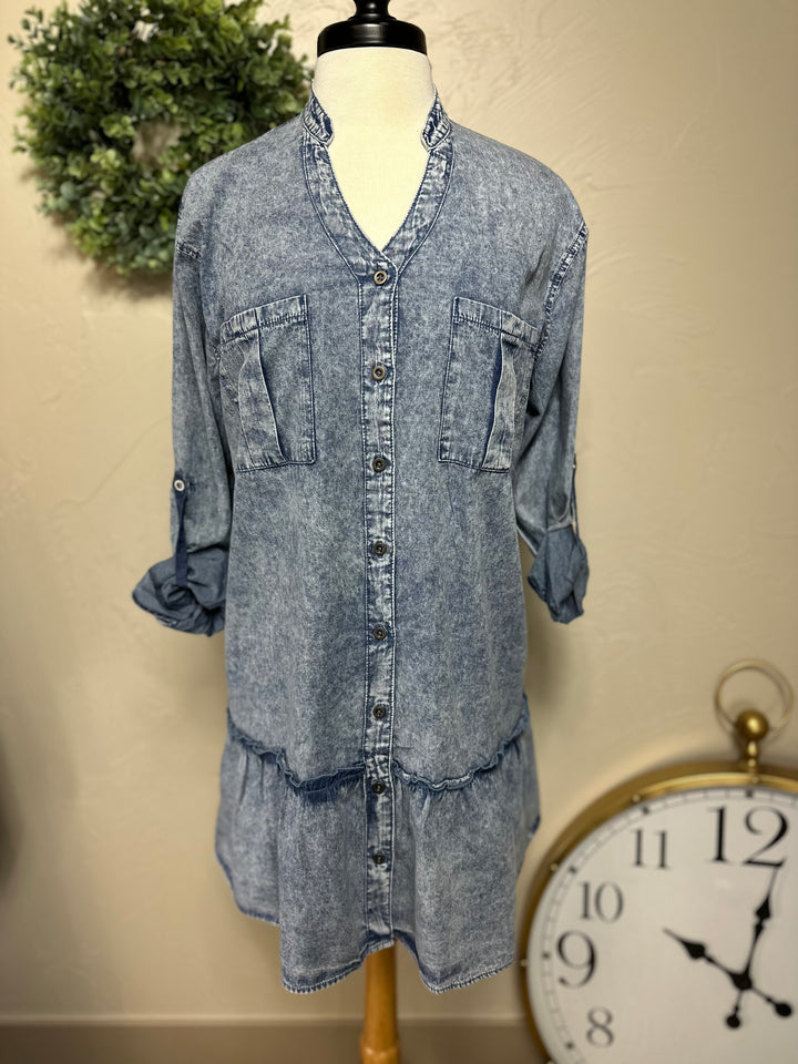 Liza's Chambray Blue Wash Button Up Top