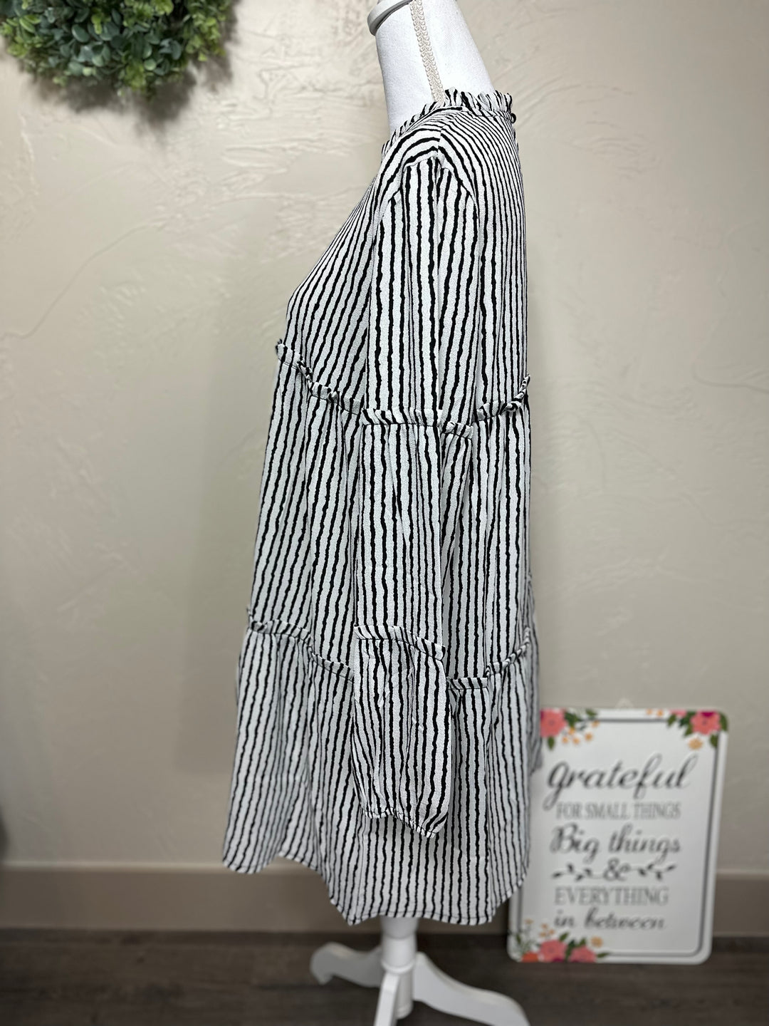 Classy Erin Black Striped Modest Tiered Top