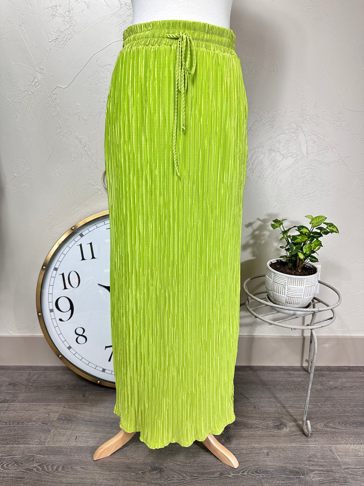 Laney Lou Micro Pleated Long Skirt Lime Green or Black