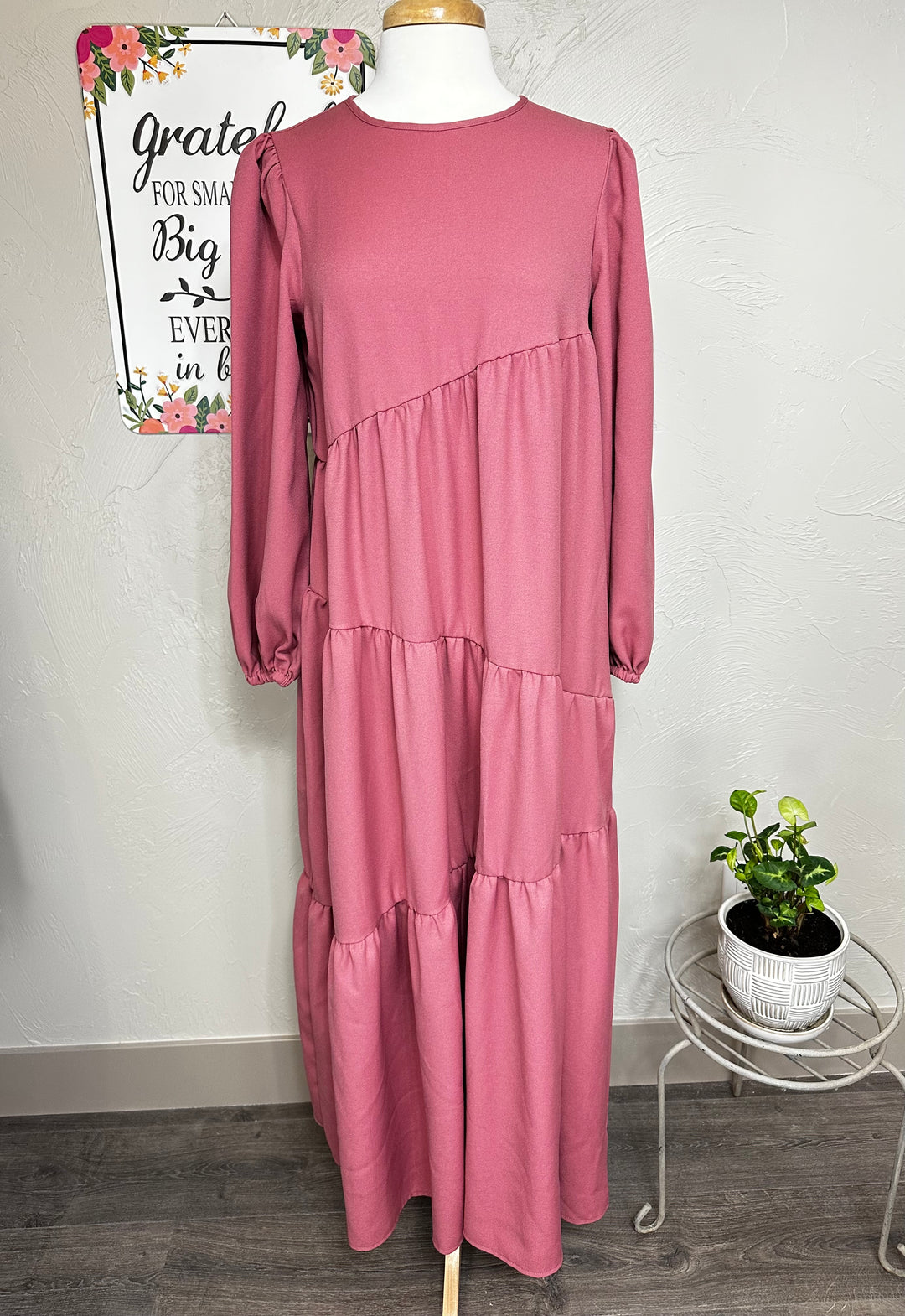 Simran Dusty Rose Pink Long Tiered Modest Dress