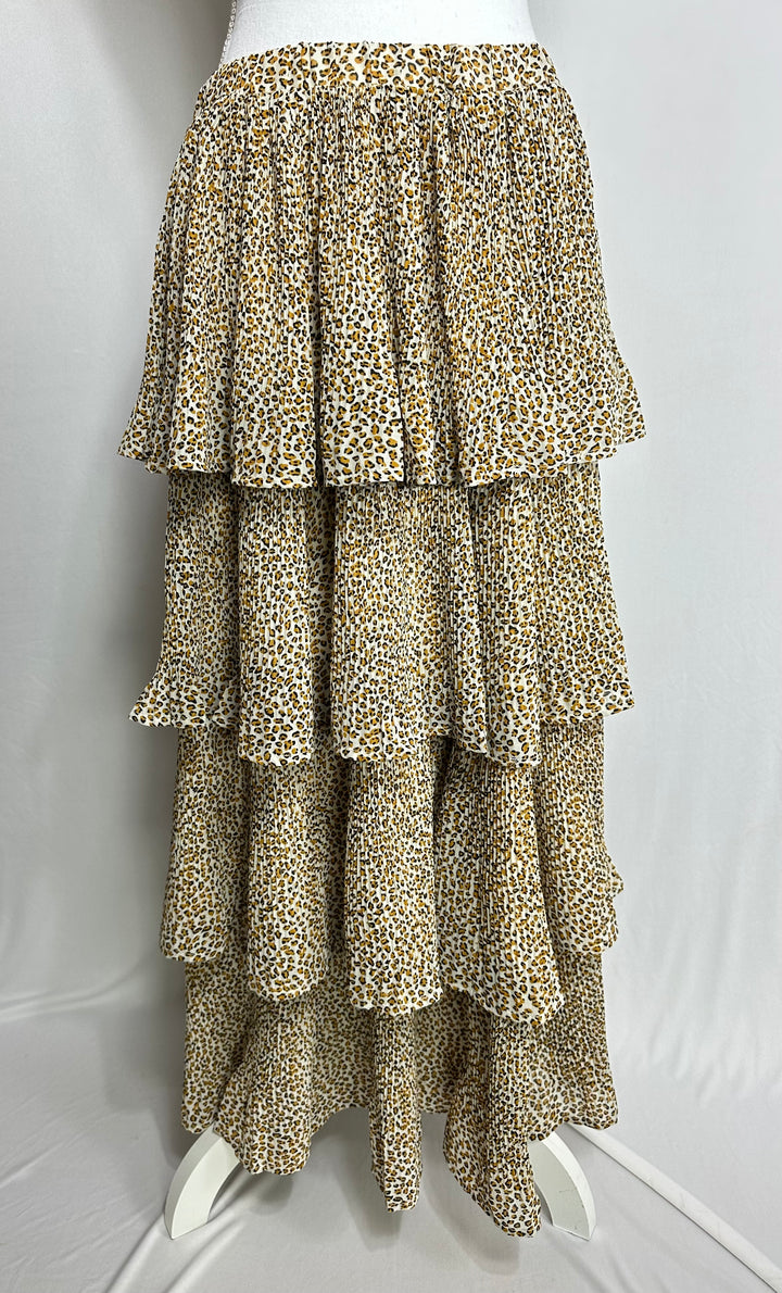 Sandrea Long Tiered Crinkled Animal Print Modest Skirt