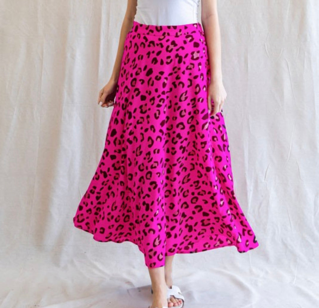 Jodifl Hot Pink Animal Print Long Modest Skirt