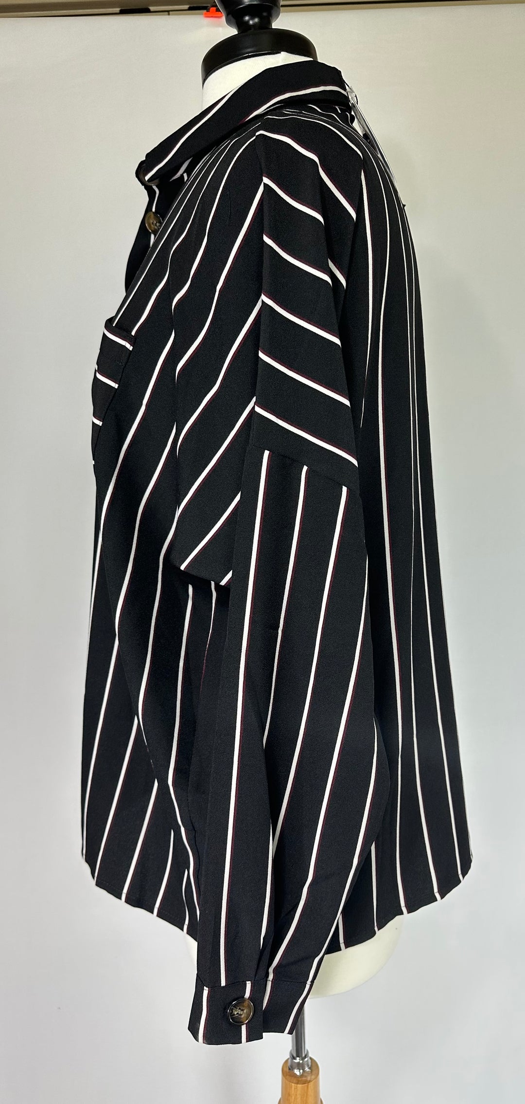 Uptown Black Pinstripe Button Up Blouse Top