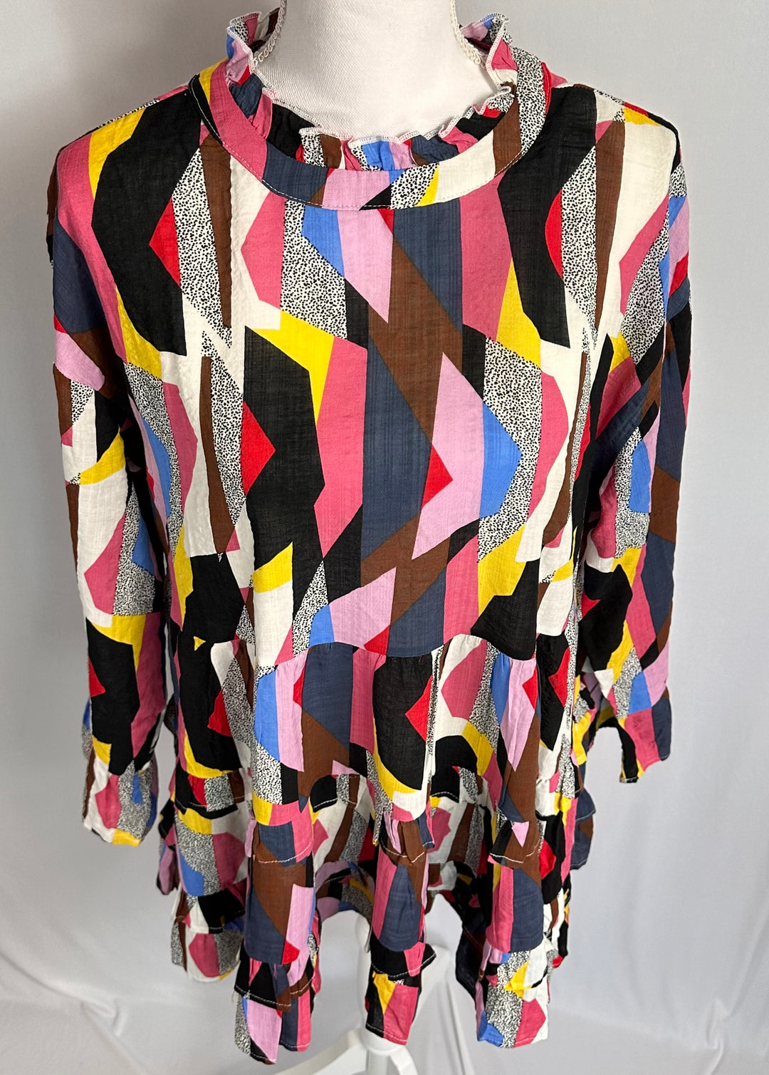 Erin Geometric Colorful Tiered Modest Top