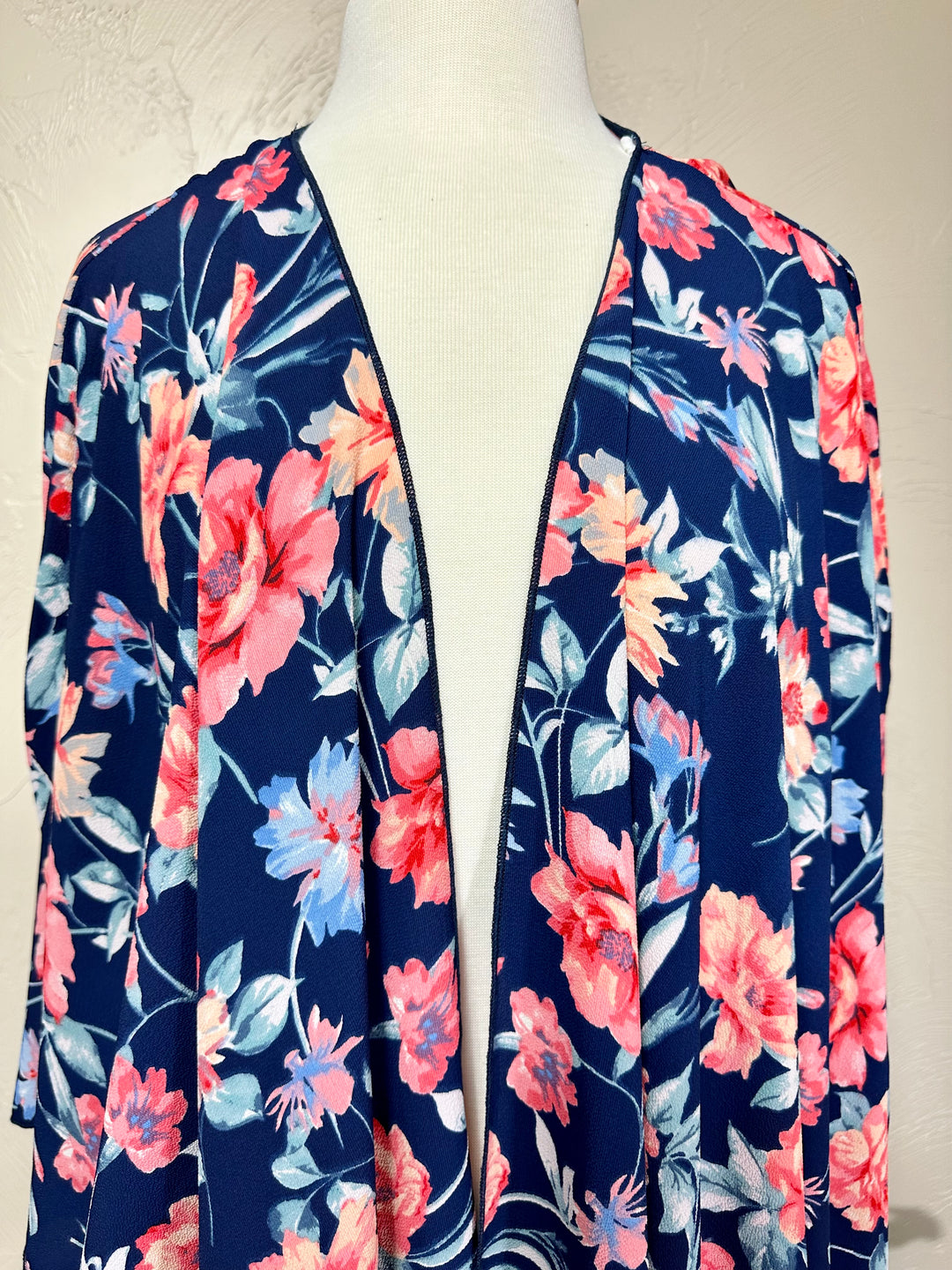 Navy Blue & Floral Kimono Open Cardigan Plus Size