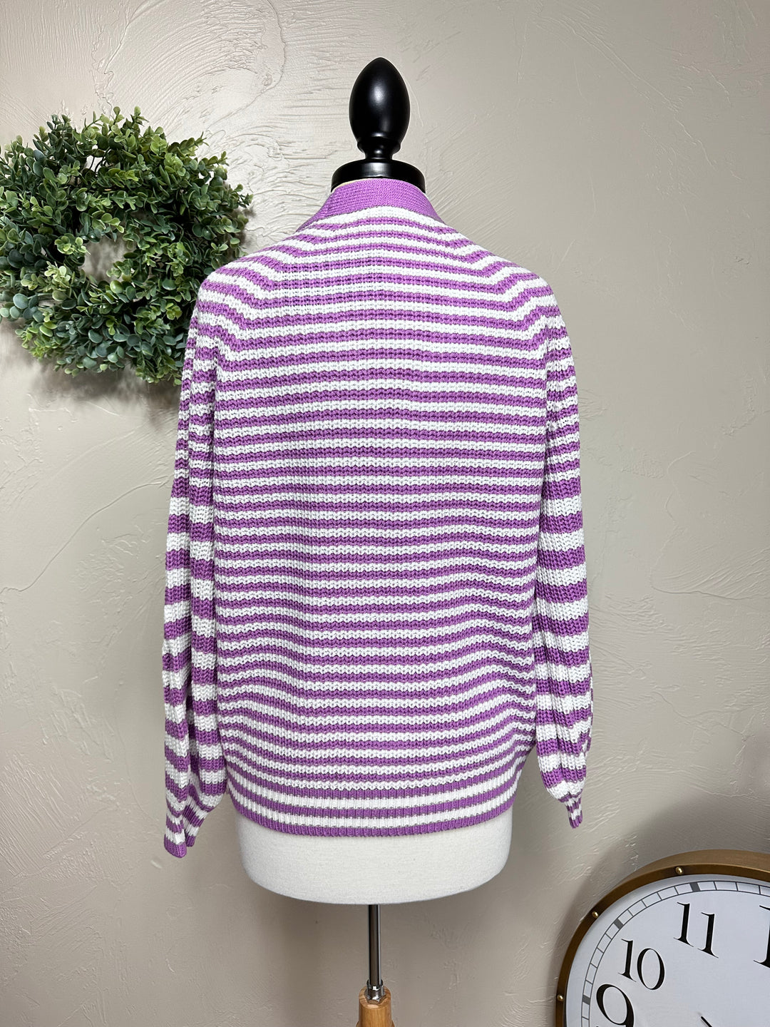 Liza's Striped Orchid Button Up Cardigan Sweater