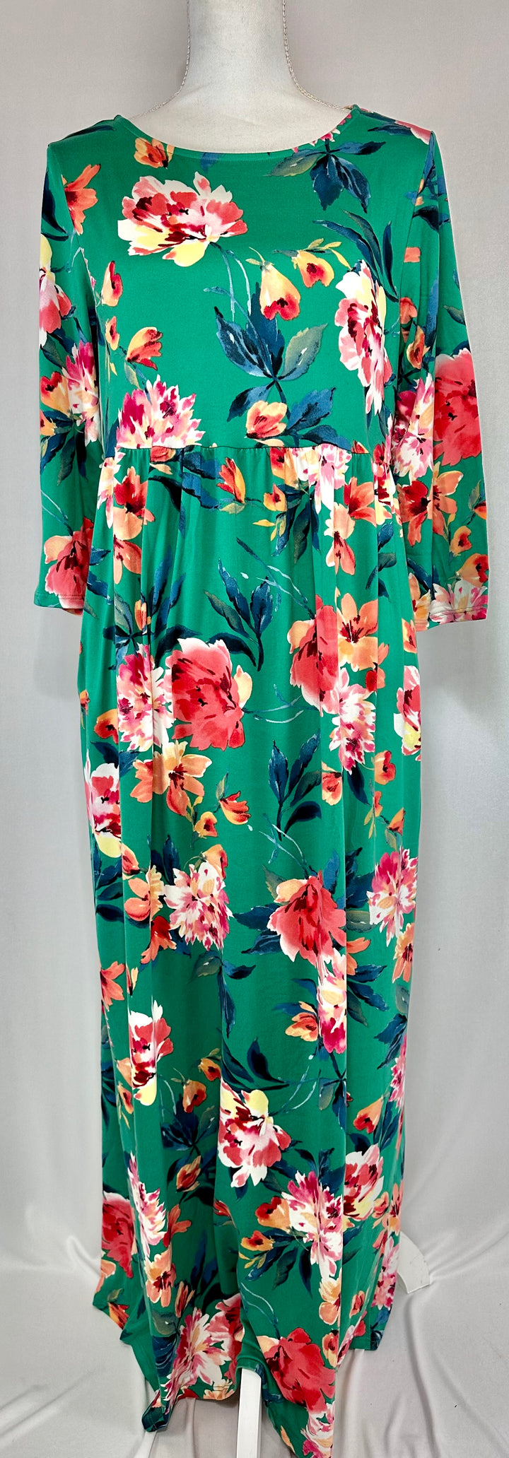 Bright Floral Empire Long Modest Maxi Dress