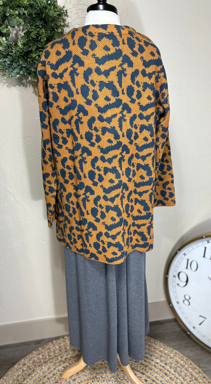 Leopard Print Knit Cardigan Open Cardigan
