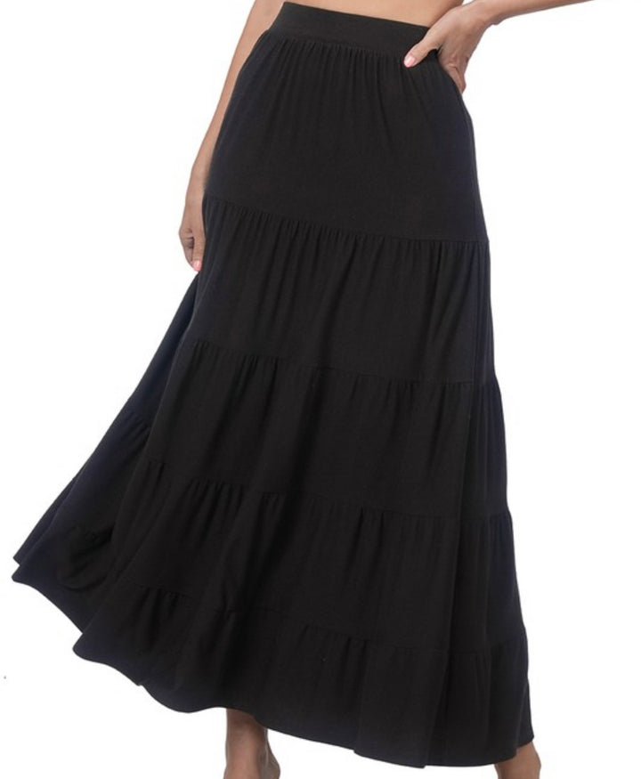 Jayda Long Tiered Elastic Waistband Modest Skirt