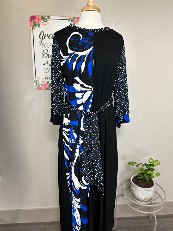 Celeste Royal Blue & Black Contrast Modest Dress Liza Lou's