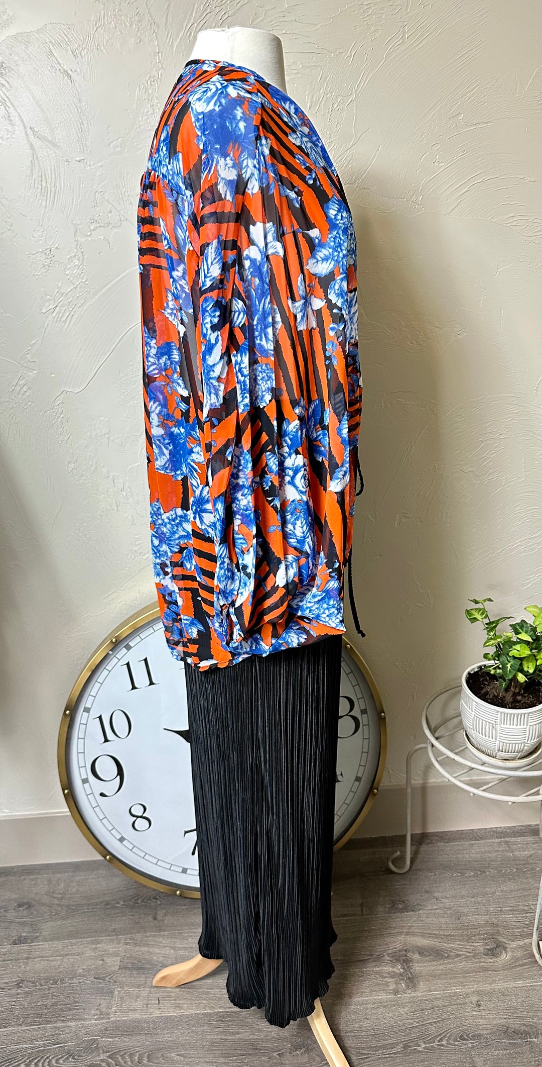 Zesper Blue Floral Striped Kimono Open Top