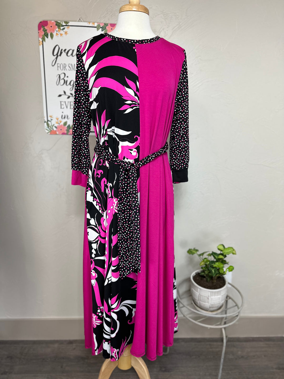 Celeste Fuchsia & Black Contrast Modest Dress Liza Lou's